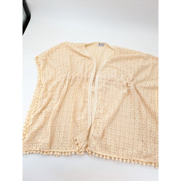 Asha Cover Up Blouse Womens‎ Cream Sheer Lace Top Southwest Crochet Boho Beach - Picture 5 of 8